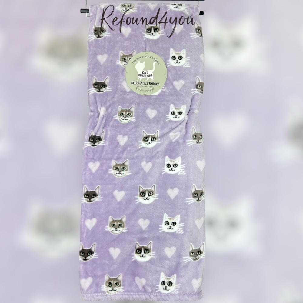 Cat Creations - ‘Purple Cats’ Throw. 60“ x 70“. NWT. Firm! Last one!